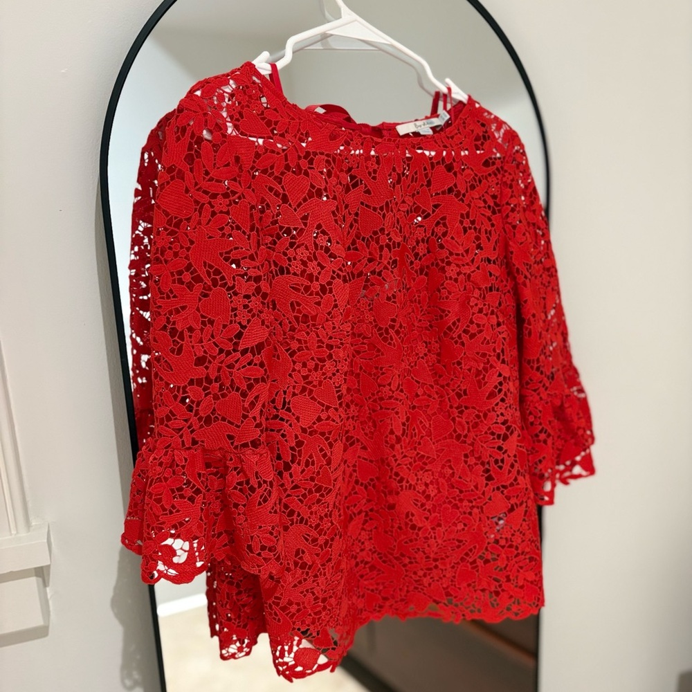 Boden Red Lace Blouse with Cami & Bow - Picture 3 of 4